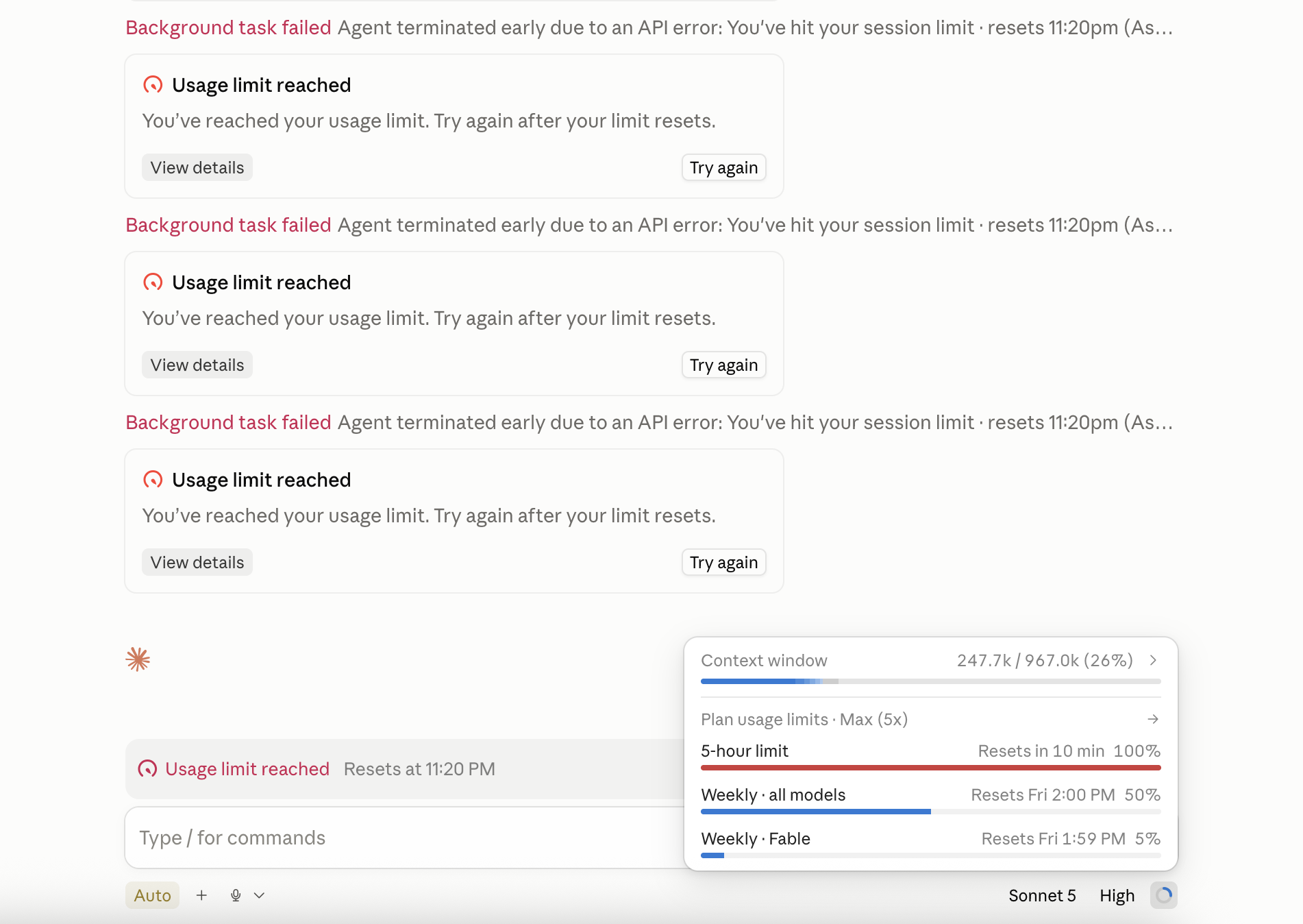 桌面版 App 的 Usage limit reached 画面